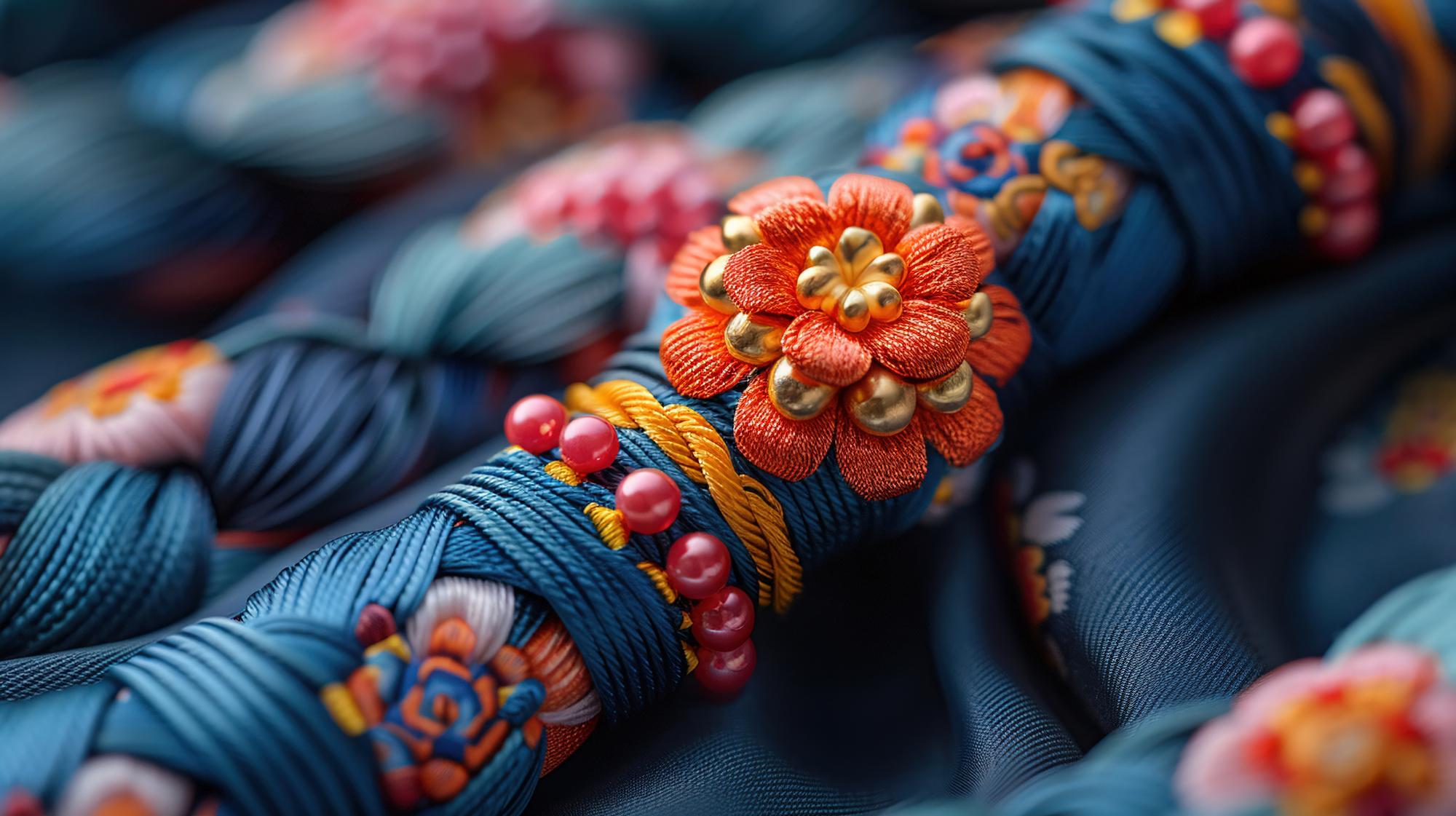 close-up of traditional embroidered sleeve with fine threads