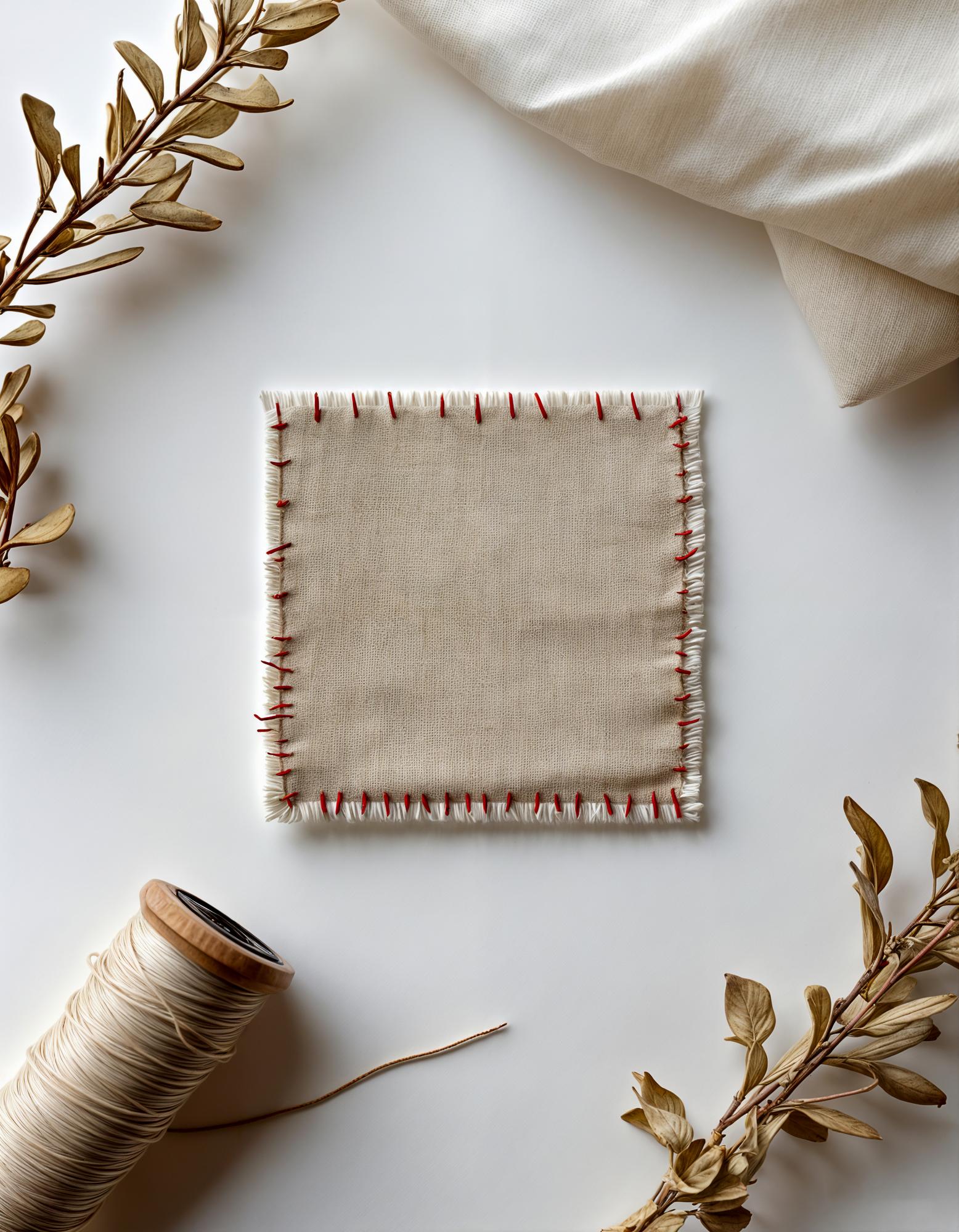 flatlay of embroidered samples and price list card